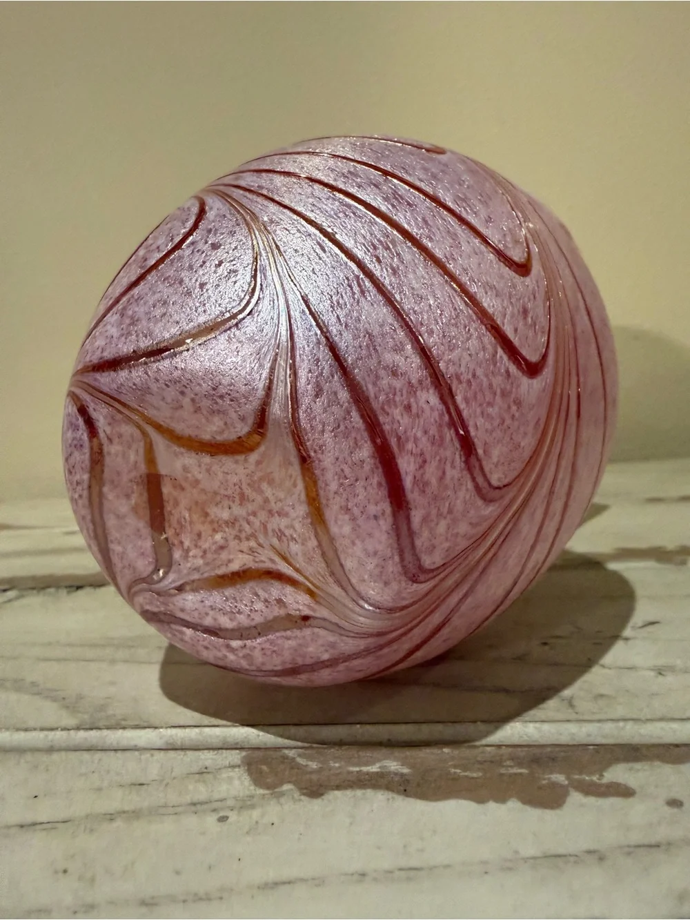 Vintage Art Glass Swirl Vase Pink White Iridescent Art Deco Studio Glass